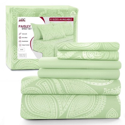 6 Piece Sheet Sets Paisley Printed Sheets Set Ultra Soft Deep Pocket Microfiber Bed Sheets - Lux Decor Collection