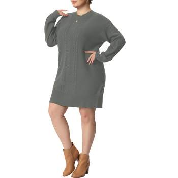 Agnes Orinda Women's Plus Size Long Sleeve Knit Pullover Mini Sweater Dresses