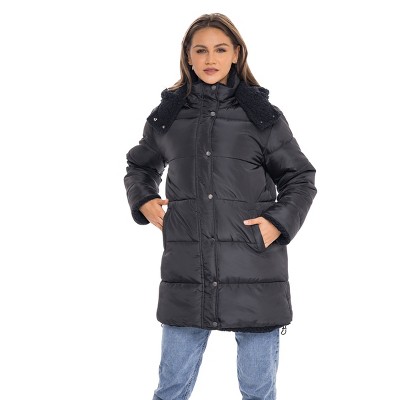 Women's Winter Puffer Jacket Coat Reversible To Soft Faux Fur - S.e.b ...