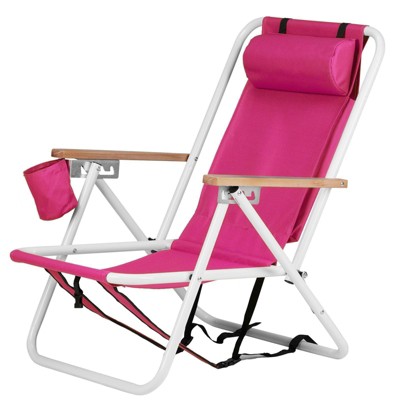 FURNIinspire Outdoor Portable Chair 4 Position Recline with Headrest and Backpack Straps for Outdoor Relaxation, Pink, 23"*21.7"*31.5"