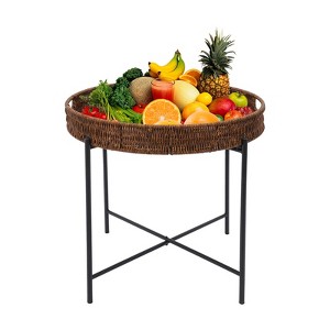 YIYIBYUS Foldable Braided Round Side Table, Coffee Table with Removable Tray, Imitation Rattan End Table - 1 of 4