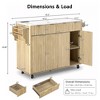 55.5"W Fluted Kitchen Island with Drop Leaf, Wood-Grain Top Rolling Cart, 4 Doors 3 Drawers & Power Outlet - ModernLuxe - 4 of 4