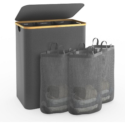 Laundry Basket with Lid, 145L Extra Large Laundry Hamper 3 Section Dirty Clothes Hampers