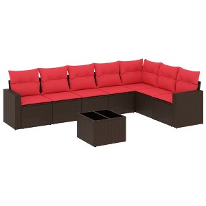 vidaXL 8 Piece Patio Sofa Set with Cushions Brown Poly Rattan - 1 of 4