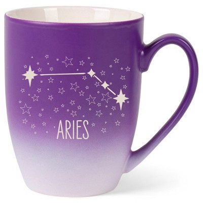 100 North Zodiac Design 10 Ounce Purple and White Two Toned Ombre, Comfortably Fits Your Hands, Ceramic Tea Coffee Cup Mug, Aries