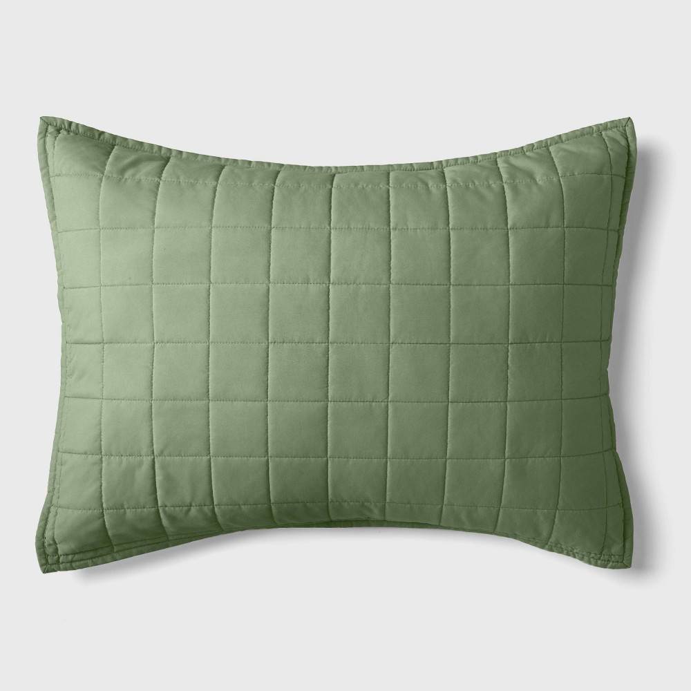 Photos - Pillowcase Box Stitch Microfiber Kids' Sham Green - Pillowfort™