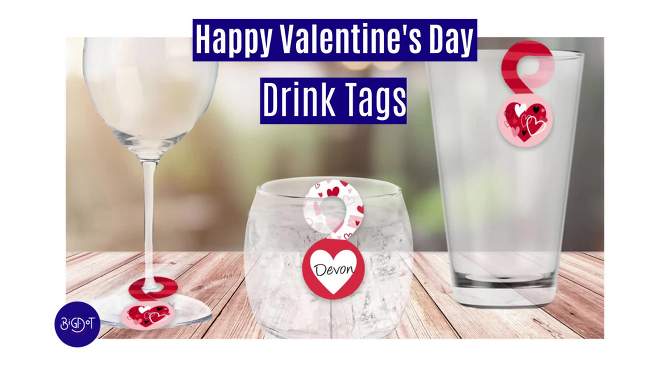 Big Dot of Happiness Happy Valentine’s Day - Valentine Hearts Party Paper Beverage Markers for Glasses - Drink Tags - Set of 24, 2 of 10, play video