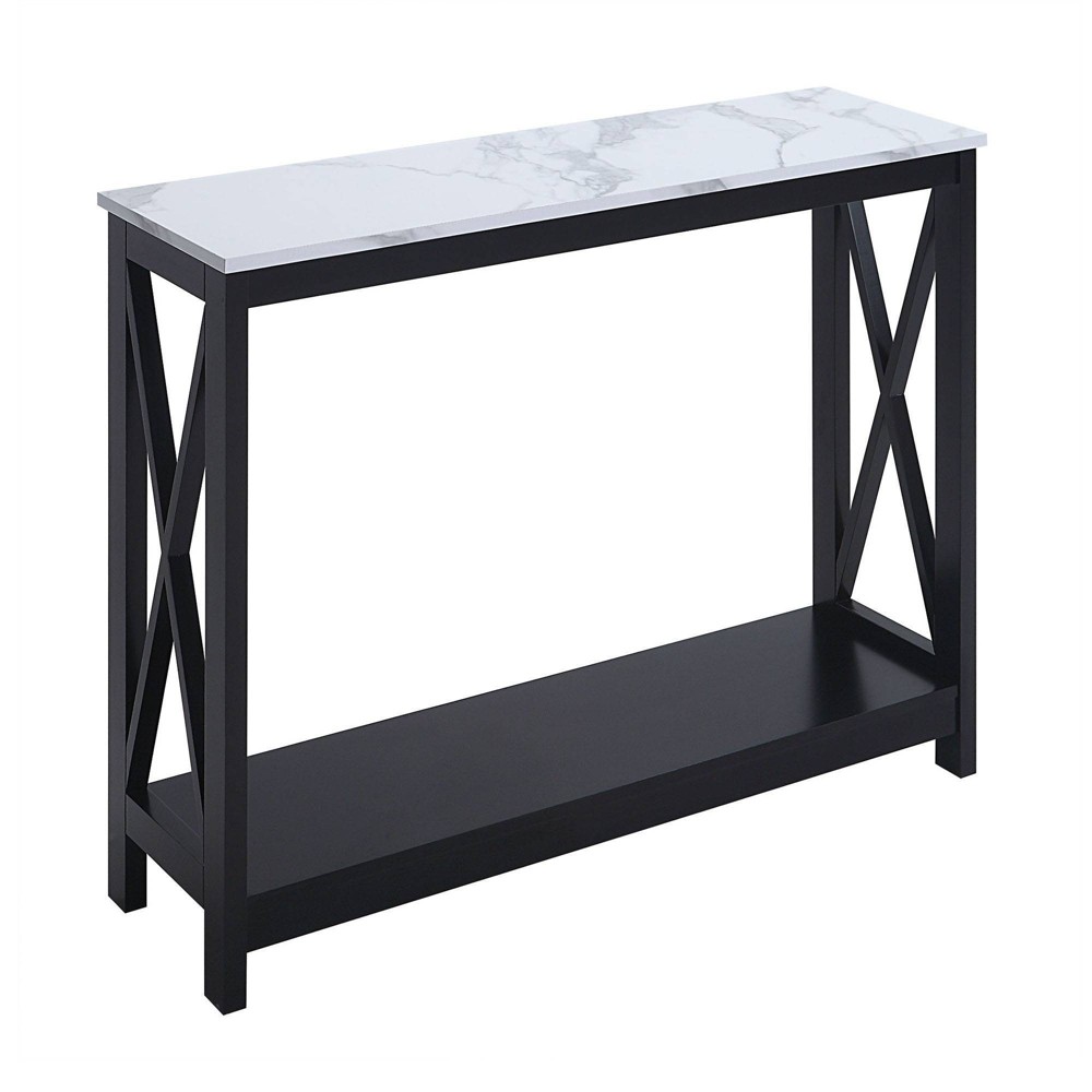 Breighton Home Oxford Console Table with Shelf in White Faux Marble/Black