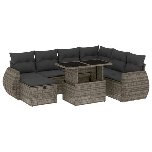 vidaXL 8 Piece Patio Sofa Set with Cushions - Gray Poly Rattan - 1 of 4