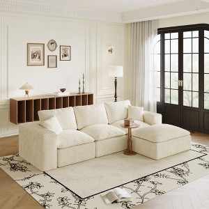 KTMBDW 108" L Shaped Modern Cloud Sofa Modular Sectional Couch with  Ottoman, 4-Seat Corduroy Deep Seat Sofa with Pillow for Living Room - 1 of 4