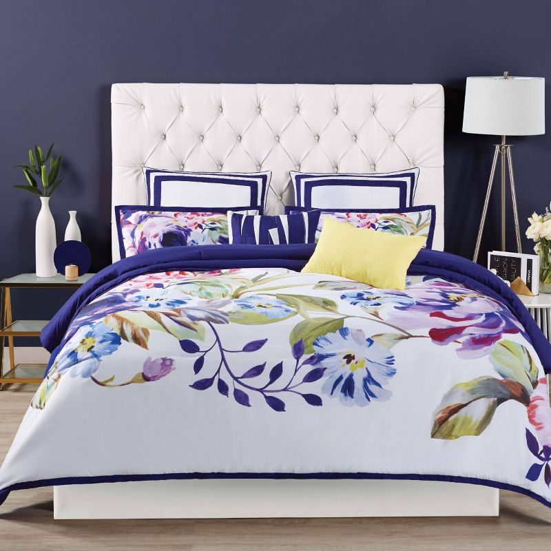 Christian Siriano Garden Bloom Full/Queen Comforter Set Purple/White/Green, 1 of 6