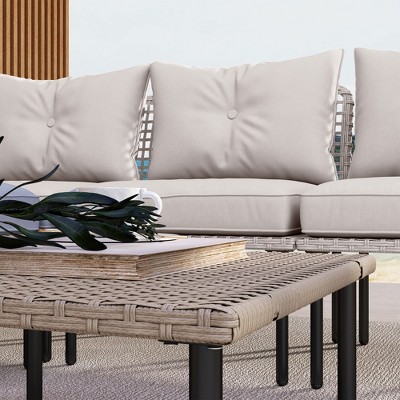 Cream White 5-Piece Outdoor Patio Furniture Set with Cushions