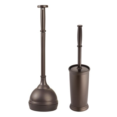 Mdesign Plastic Compact Toilet Plunger And Toilet Bowl Brush, Set Of 2 ...