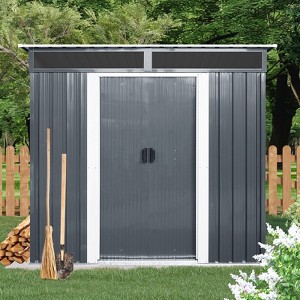 Gulches 6ft x 5ft Outdoor Metal Storage Shed with Window and Transparent plate for Garden, Lawn (Black and White) - 1 of 4
