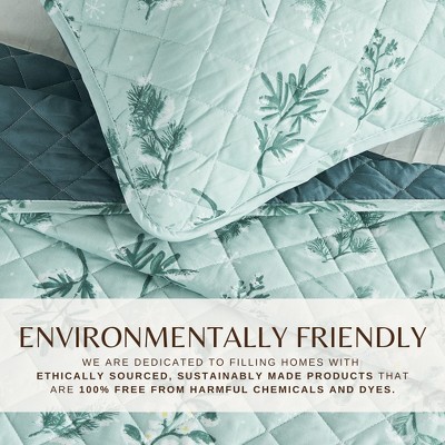 Reversible Snowy Botanical Twin Microfiber Quilt Set
