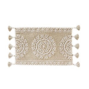 20" x 30" Medallia Bath Rug Natural - Saturday Knight Ltd.: Handmade Cotton, Tufted, Lightweight - 1 of 3