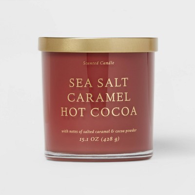 15.1oz Sea Salt Caramel Hot Cocoa Solid Color Glass Candle Brown - Opalhouse™