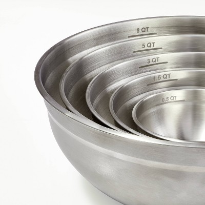 5pc Stainless Steel Non-Slip Mixing Bowls (no lids) Silver - Figmint&#8482;
