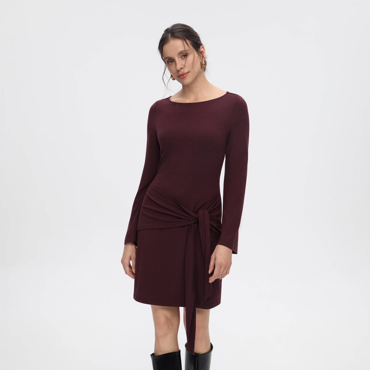 Women's Bell Long Sleeve Fitted Knit Waist Tie Mini Dress - A New Day™ - thumbnail 7