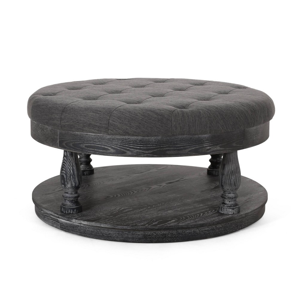 Photos - Pouffe / Bench Hewlett Contemporary Fabric Round Ottoman Charcoal/Gray - Christopher Knig