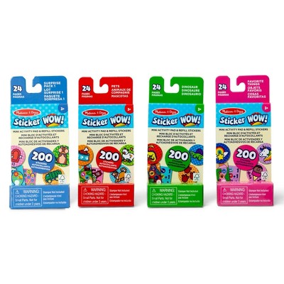 Melissa & Doug Sticker WOW! Dinosaur, Dog, Tiger, Unicorn Refill Stickers - 4pk Bundle