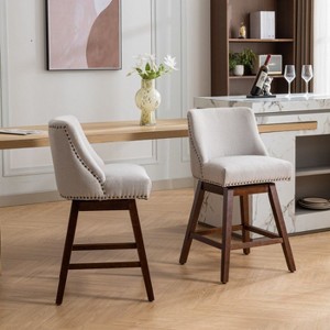 CAVINAS 26" H Counter Height Swivel Barstools Set of 2, Upholstered Swivel Dining Chairs with Curved Backrest and Solid Rubber Wood Legs - 1 of 4