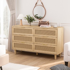 51.18"6-Drawers Rattan Storage Cabinet Rattan Drawer with White Drawer Slides,for Bedroom,Living Room - 1 of 4