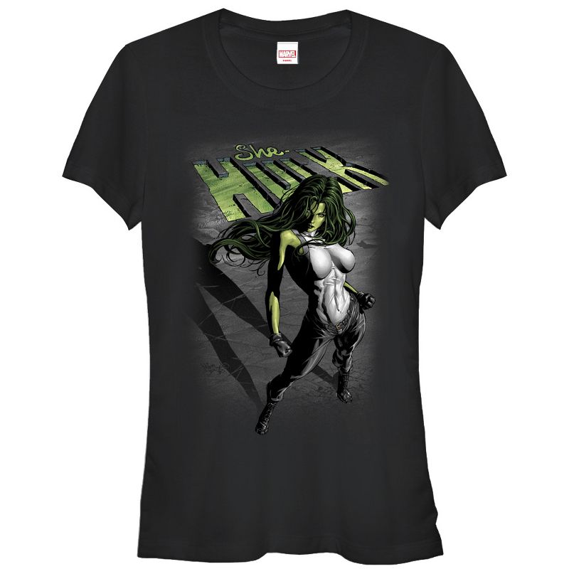 Juniors Womens Marvel She-Hulk Shadow T-Shirt, 1 of 4