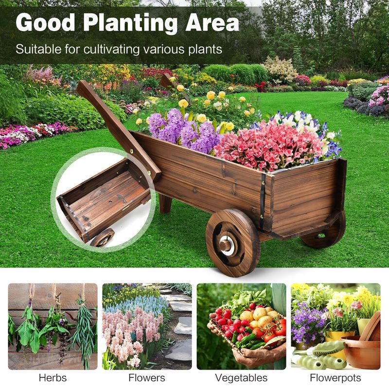 Costway Decorative Wagon Cart Plant Flower Pot Stand Wooden Raised Garden Planter Box, 4 of 11