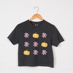 Simply Sage Market Women's Pumpkins and Flowers Short Sleeve Relaxed Fit Cropped Tee - 1 of 4