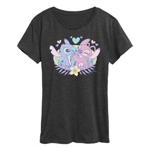 Women's - Lilo and Stitch - Stitch and Angel Flower Short Sleeve Graphic T-Shirt - 1 of 4