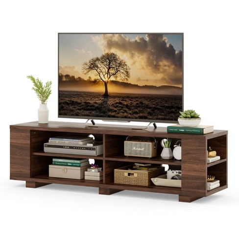 Walnut TV Stand for 70 Inch TV Stands; Media Console Entertainment Center  Television Table; 2 Storage Cabinet with Open Shelves for Living Room