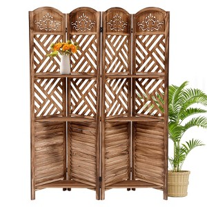Wooden Room Divider Wall 4 Panel,5.6FT Tall Room Divider with Shelves,Folding Privacy Screens 67 in for Room Separation Home Office Bedroom - 1 of 4