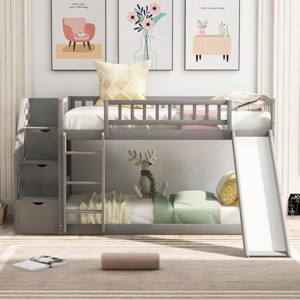 Streamdale Stairway Twin over Twin Bunk Bed with Two Drawers and Slide, Gray - 1 of 4