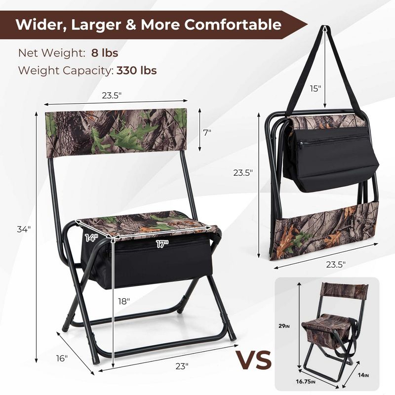 Costway Folding Hunting Chair Foldable Portable Fishing Stool with Storage Pocket, 5 of 11
