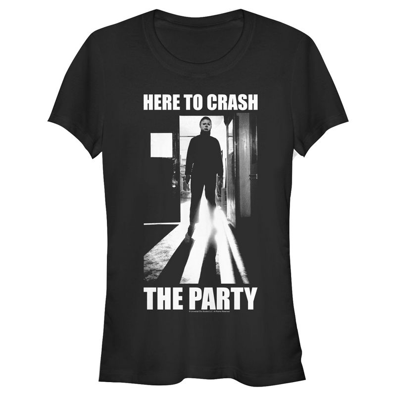 Juniors Womens Halloween II Michael Myers Crash the Party T-Shirt, 1 of 4