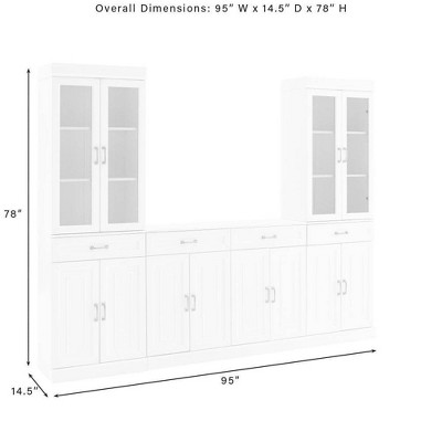 White 3-Piece Sideboard and Glass Door Pantry Set with Adjustable Shelves