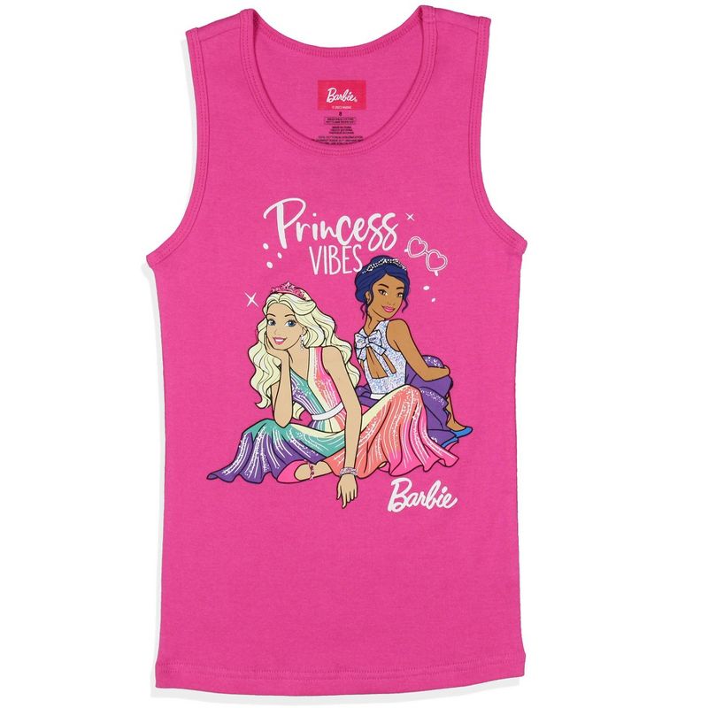 Barbie Girls' Princess Vibes Characters Sleep Pajama Set Tank Top Shorts Pink, 2 of 7