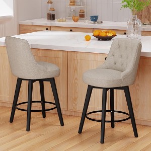 JUJABU 26"H Swivel Bar Stools Set of 2, with Backs, Upholstered and Solid Wood Legs - 1 of 4
