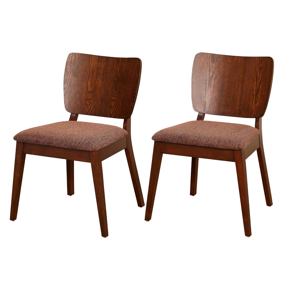 Set of 2 Bernard Dining Chairs Walnut - Buylateral: Rubberwood Frame, Polyester Upholstery, Spot Clean