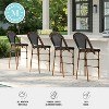 Martha Stewart Lily Pond Set of 2 Indoor-Outdoor Stackable Bistro Bar Stools with Woodgrain Aluminum Finish Frames, Woven Rattan Backs/Seats - 4 of 4