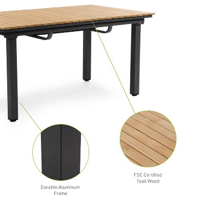 Greemotion 61.5"-93.9" Natural Teak and Metal Extendable Outdoor Dining Table