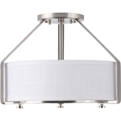 Brushed Nickel Drum Semi-Flush Mount Light with Glass Shade