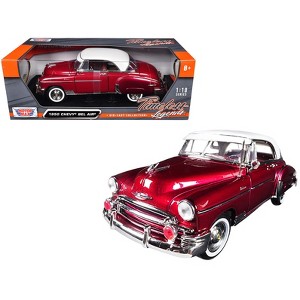 1950 Chevrolet Bel Air Burgundy with White Roof 1/18 Diecast Model Car by Motormax - 1 of 4