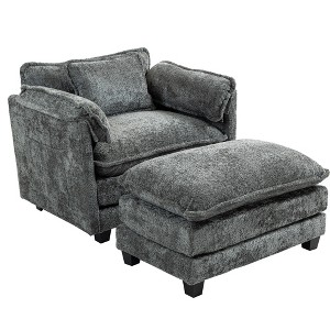 Dexmalle Soft Boucle Single Sofa with Double Deep Cushion and Ottoman - 1 of 4