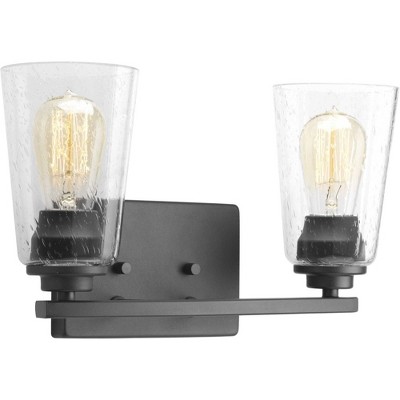 Brushed Nickel 2-Light Bath Vanity Fixture with Clear Glass Shades