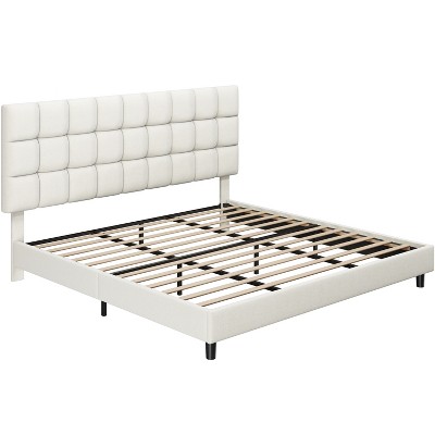 Yaheetech Upholstered Platform Bed Frame with Tufted Height Adjustable Headboard