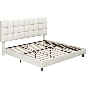 Yaheetech Upholstered Platform Bed Frame with Tufted Height Adjustable Headboard - 1 of 4