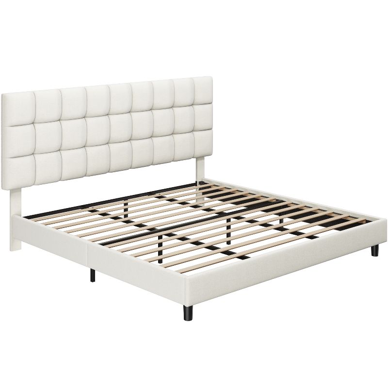 Yaheetech Upholstered Platform Bed Frame with Tufted Height Adjustable Headboard, 1 of 8