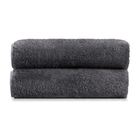Pillow Guy Cotton and Rayon Bamboo Oversized Hand Towel, 2-Piece Set -  Charcoal
